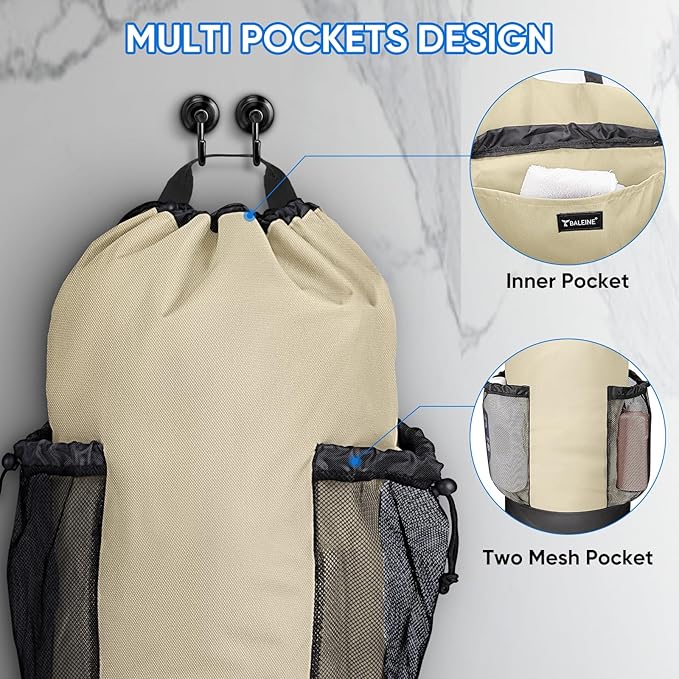 BALEINE 150L Laundry Bag Backpack, 900D Oxford Fabric Large Travel Laundry Bags with Shoulder Straps and 2 Mesh Pockets for College Dorm, Apartment, Laundromat (Beige, 150L)