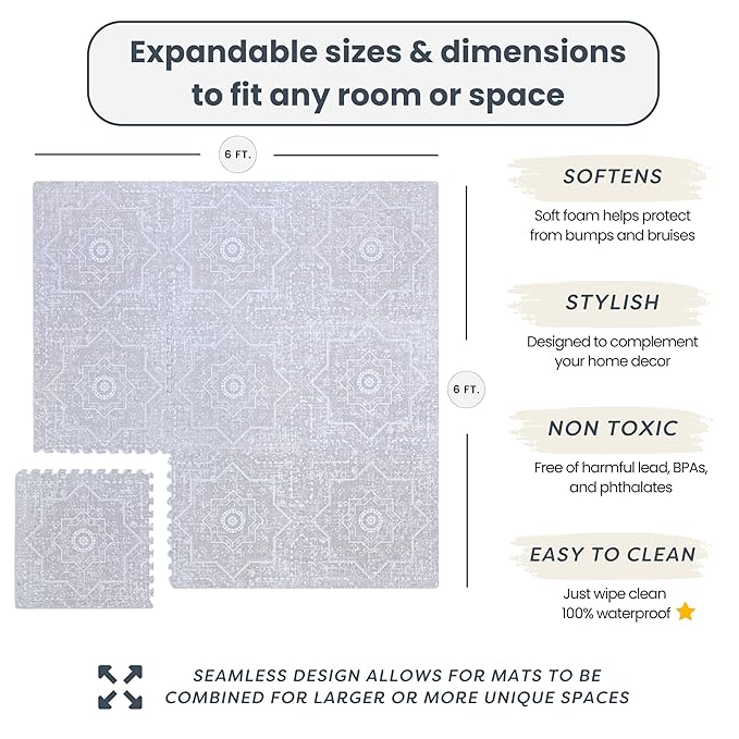 Baby Play Mats for Floor - Layla (6x6ft) - Premium EVA Foam Play Mat for Babies & Toddlers - Perfect for Tummy Time, Crawling, Playroom - Stylish & Comfortable Kids Play Mat