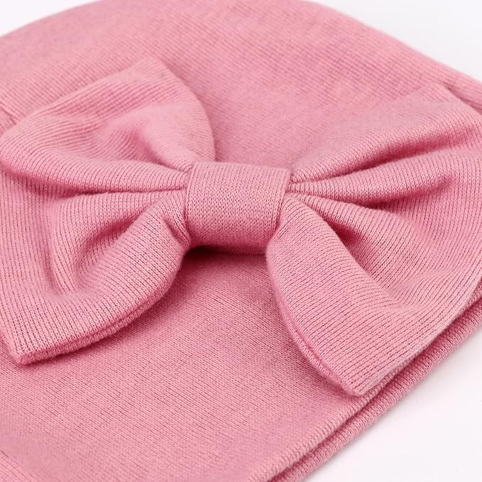 BQUBO Newborn Baby Hats Mittens Set Hospital Hat Beanie Infant Bow Hats Baby Gloves No Scratch Mittens for 0-6 Months