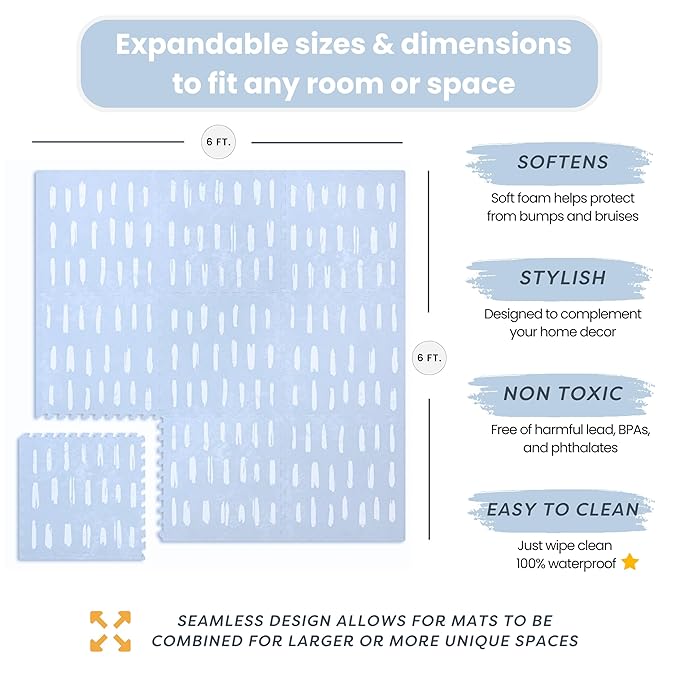 Baby Play Mats for Floor - Shoreline (6x6ft) - Premium EVA Foam Play Mat for Babies & Toddlers - Perfect for Tummy Time, Crawling, Playroom - Stylish & Comfortable Kids Play Mat