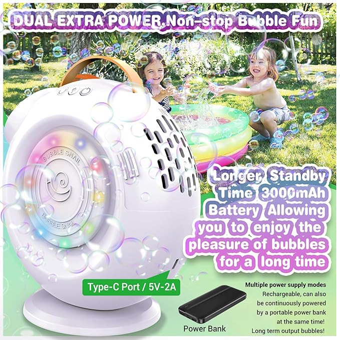 Bubble Machine, Automatic Bubble Maker Rechargeable, 15000+ Big Bubbles per Min, Colorful LED Lights, 90° 360° Rotatable Portable Electric Bubbles Toy for Kids Toddlers, Outdoor Wedding Party Gifts