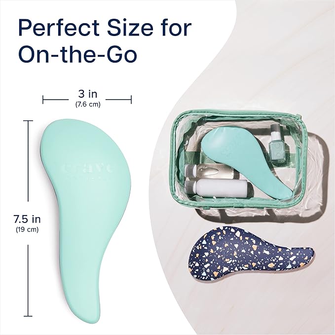 Crave Naturals Glide Thru Detangling Hair Brushes for Women - Detangler Brush for Curly or Straight, Wet or Dry Hair - Gentle on Tangles Comb - 7.5x3-Inch, Turquoise and Terrazzo (Pack of 2)