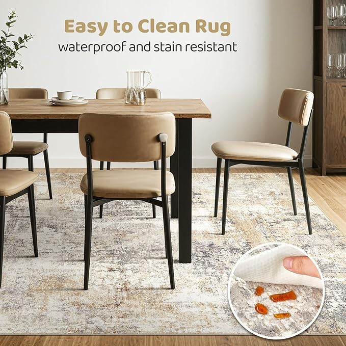 Area Rugs 9x12 Living Room: Washable Large Abstract Modern Soft Rugs Stain Resistant Indoor Floor Non Slip Accent Carpet for Bedroom Nursery Playroom Office Dining Room Dorm Home Decor- Gray Gold