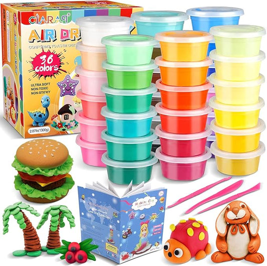 CiaraQ Modeling Clay Kit - 36 Colors Air Dry Clay with Sculpting Tools, Ideal for Crafting, DIY Projects. Easter/Halloween/Christmas Gifts.