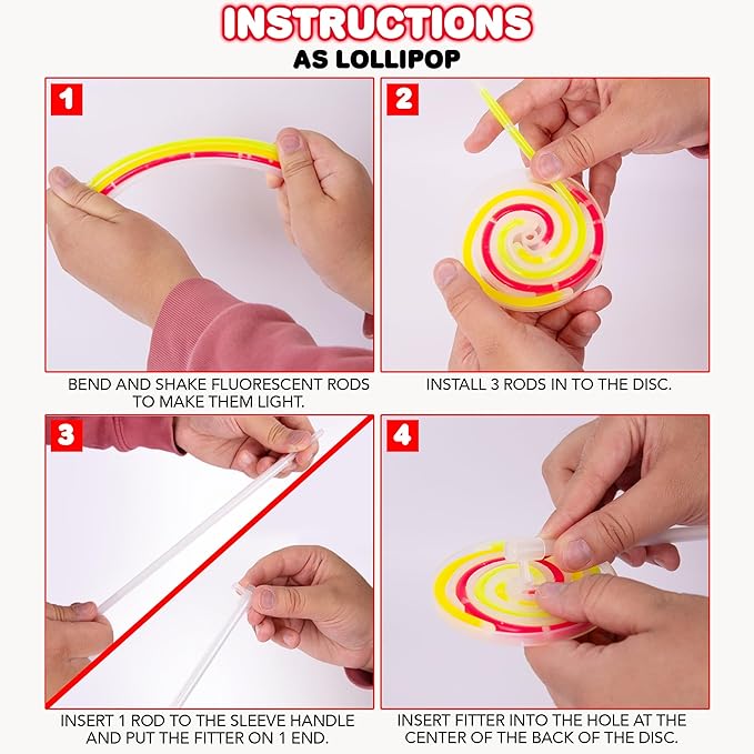ArtCreativity Lollipop Glow Sticks for Kids - Set of 12 Spinner Light Up Sticks - Halloween Glow Stick Light Up Party Favors - Glow in The Dark Accessories