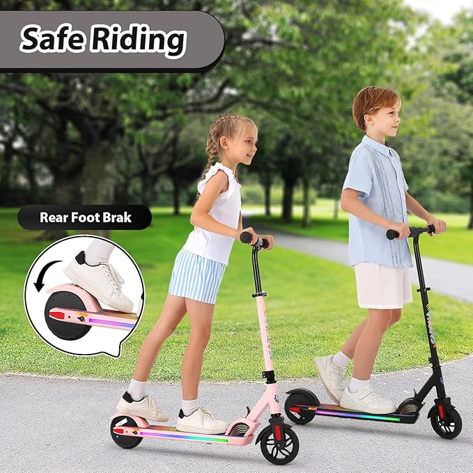 Caroma Electric Scooter for Kids Ages 6-12,150W/180WMotor,10 MPH Max Speed & 7 Miles,Colorful Lights,Adjustable Height & Speed,LED Display,Foldable Kids Electric Scooter 132 Lbs Max Load,Idea Gift