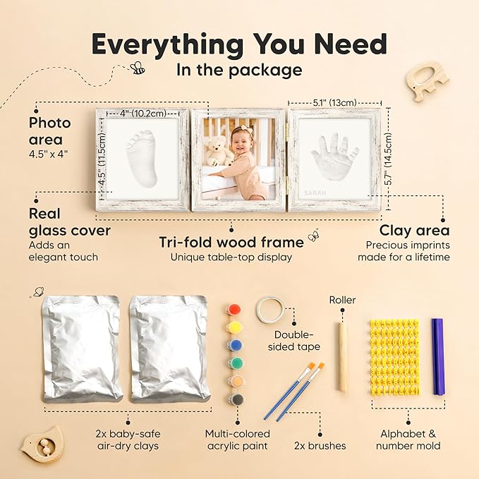 Baby Shower Gifts for Boys, Girls - Baby Hand and Footprint Kit, Newborn Handprint Kit, Keepsake Photo Frame, Nursery Picture Frame, Gender-Neutral Newborn Keepsake Gifts (Vintage White)