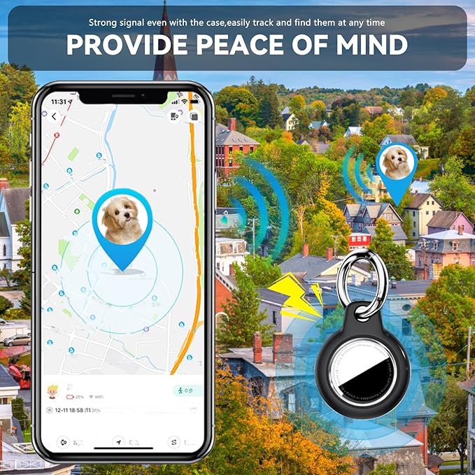 Compatiable with Apple AirTags Holder, Waterproof for AirTags Holder Keychain, Anti-Scratch & Shock Air TagHolder Case,Men's Women's Keyrings & Keychains, Cover for Dog,Car Key,Luggage -Black