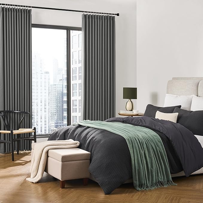 KEQIAOSUOCAI Pinch Pleated Wide Drapes 108 Inches Long,80 Inch Wide Each Panel Sliding Door Curtains with Hooks, Thermal Insulated Room Divider Large Draperies 2 Panels Grey W80 x L108
