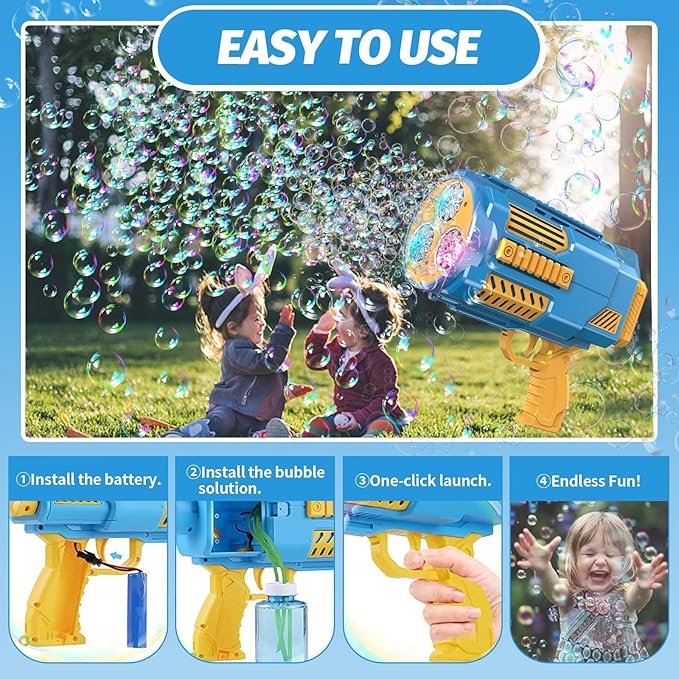 Bubble Machine Automatic Bubble Gun with Bubble Refill Solution, Bubbles Kids Toys for Girls Boys 3 4 5 6 7 8 9 10 11 12 Years Old, Summer Fun Outdoor Toy Birthday Party Halloween Favors(No Dip)