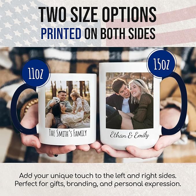 Custom Mug Upload Your Picture Personalized Coffee Mug with Photo Text Name Customized Cup Unique Ideas Gifts for Men Women Mom Dad Girlfriend Boyfriend Friend Family (Dark Blue, 11oz)