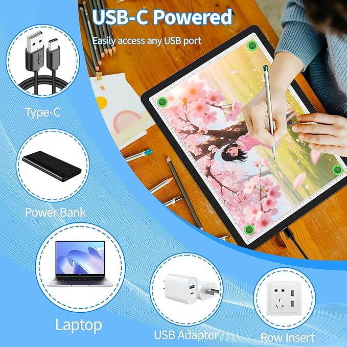 A3 Diamond Art Light Board with Bag, Light Box for Tracing with 6-Levels Dimming & Side Physical Buttons, 4 Pcs Magnets, Magnetic Light Pad for Diamond Painting, Sketching (Black, 46.2 x 33.9 CM)