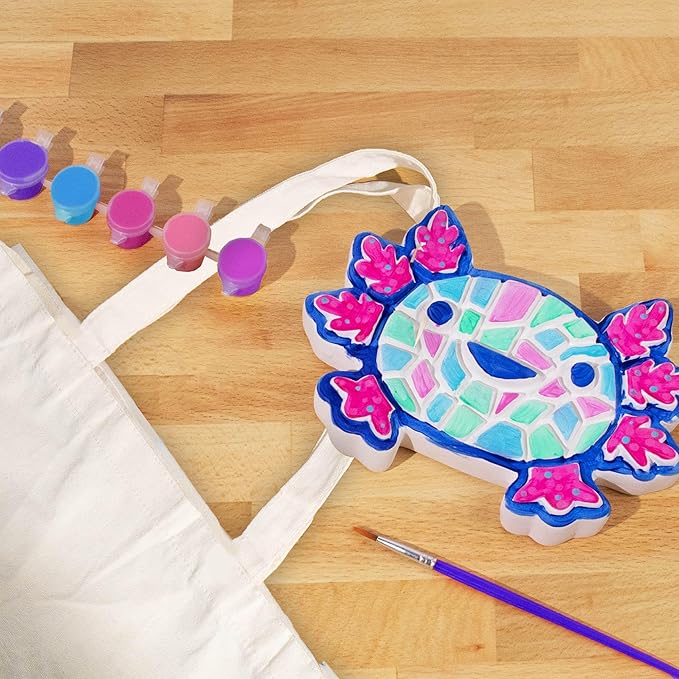 Creative Roots Axolotl Stepping Stone Kit, 7-Inch Paintable Ceramic Stepping Stone, Includes 6 Acrylic Paints, Kids Crafts, Ages 8+