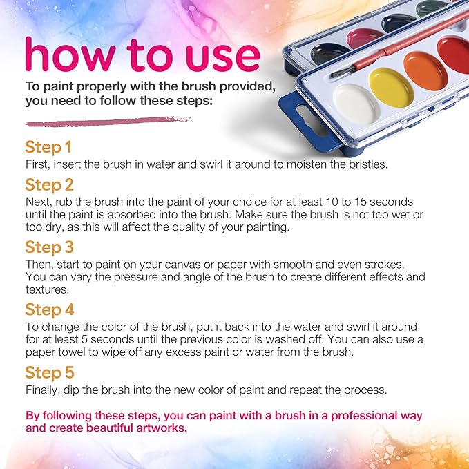 Bedwina Watercolor Paint Set- Bulk of 60 Sets - 8 Water Color Washable Paints, Palette Tray and Painting Brush, for Art Schools and Paint Party Supplies