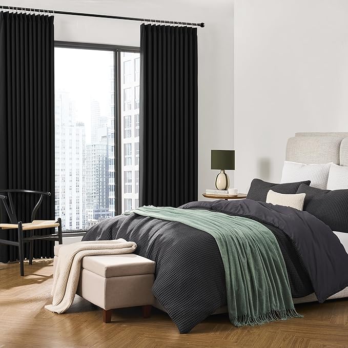 KEQIAOSUOCAI Short Pinch Pleated Blackout Curtains 45 Inch Long 2 Panels for Bedroom Thermal Insulated Black Out Window Curtain Pinched Pleat Drape with Hooks (W40 x L45 Inch, Black)