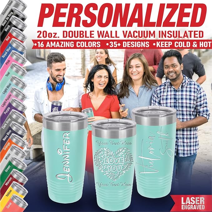 iProductsUS Personalized Tumbler for Women, 20oz Custom Insulated Stainless Steel Cup Engraved Your Name and Designs, Travel Coffee Mug with Lid, Gifts for Mom, Keep Drinks Cold and Hot (Teal)