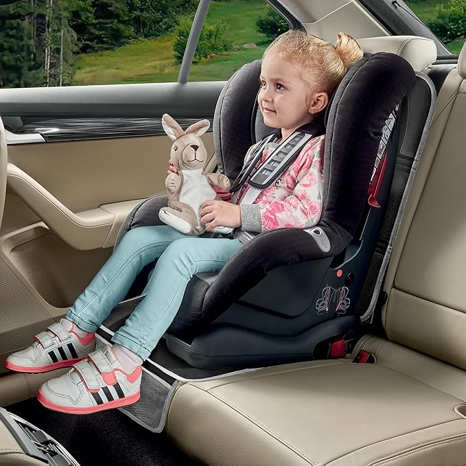 Car Seat Protector 2 Pack Baby Car Seat Covers with Mesh Pockets & Non-Slip Backing 600D Durable Seat Protector Under Baby Car Seat (Black & Gray, Large)