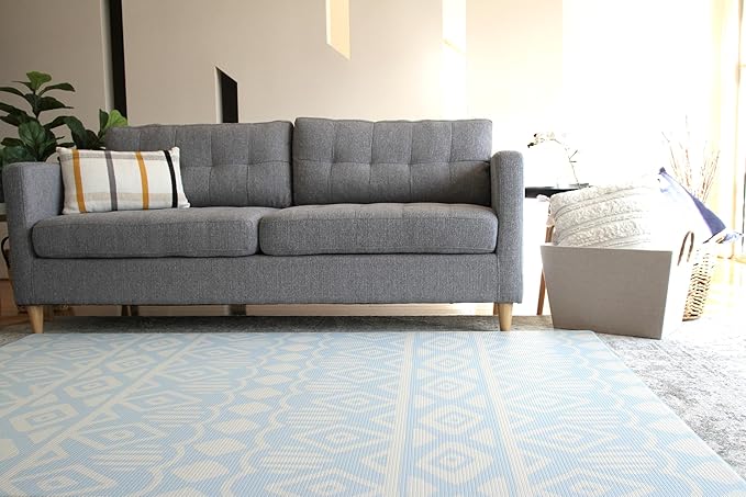 Cushmat Stylish Reversible Foam Play Mat (Large, Crystals - Blue Charcoal) - Soft, Waterproof, Durable Play mat for Infants, Babies, Toddler, Kids & Grownup - 6.5ft x 4.5ft