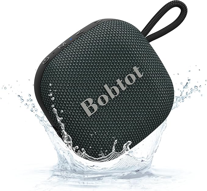 Bobtot Portable Wireless Bluetooth Speaker - IPX7 Waterproof Show Speakers with 16H Playing Time, Loud Stereo Sound, Built-in Mic, TWS, Small Size with Carry Lanyard, DarkBlue