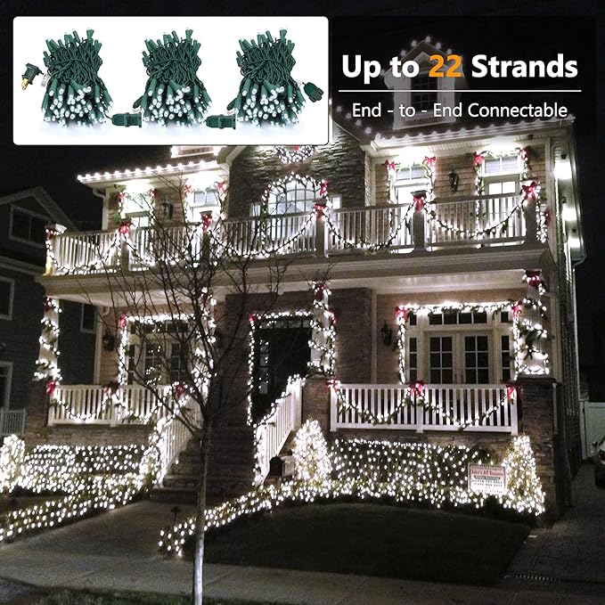 Brizled Cool White Christmas Lights, 33ft 100 LED Christmas Tree Lights, 5mm Wide Angle Xmas Light, Connectable 120V UL Certified Xmas Light String for Tree Party Wedding Home Indoor Outdoor Decor