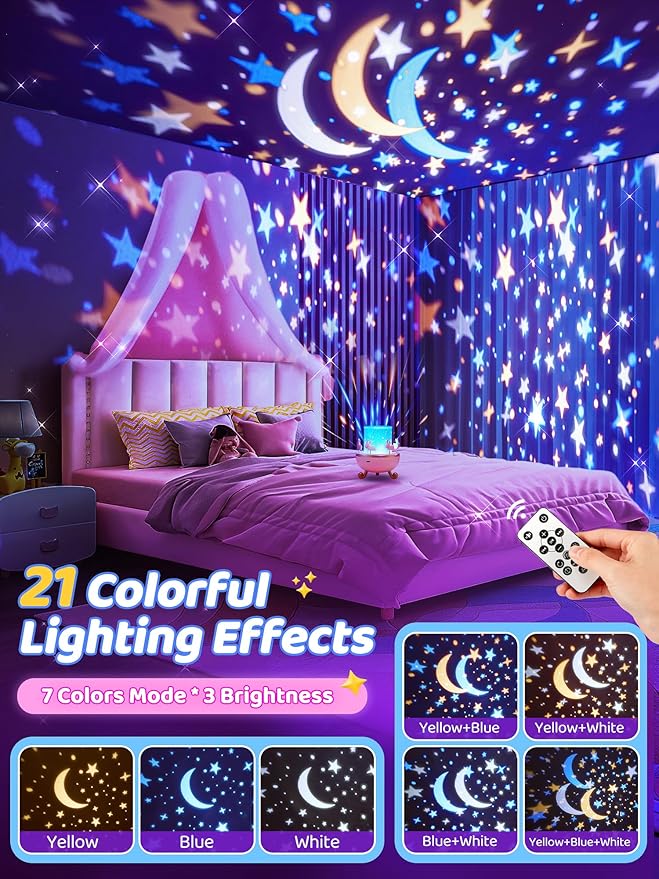 Carousel Night Light for Kids, 10 Music+15 Films+315 Colors Star Projector for Kids Night Light Projector,360°+Remote+1200mah Star Lights for Ceiling, Unicorn Toys for Girls Room Decor Princess Gifts
