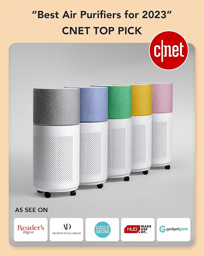 CleanForce Rainbow H13 True HEPA Air Purifier for Home Large Room, Bedroom, up to 2550sqft, Smart App-Control air Quality Monitor, Filters dust Pollen Smoke Odor VOCs