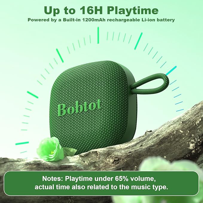 Bobtot Portable Bluetooth Speakers Wireless - IPX7 Waterproof Mini Shower Speaker with 16 Hours Playtime, Loud Stereo Sound, Rich Bass, TWS, Built-in Mic, Small Size for Travel Sport, Green
