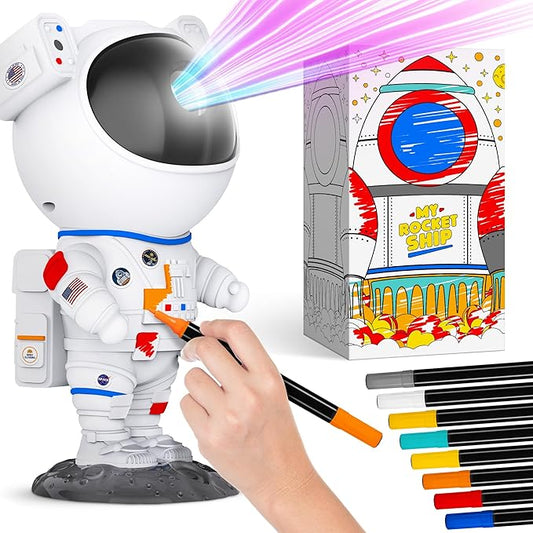 Color My Astronaut Galaxy Projector - DIY Spaceman Night Light with Acrylic Markers Kit & Space Stickers - Paint Your Own Lamp - Arts and Craft for Kids Ages 4-8 - Unique Gift for 5-10 Year Old Boys