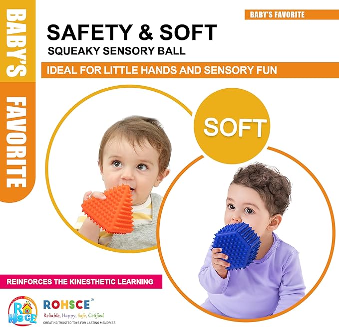 Baby Sensory Balls, Montessori Toys Soft Baby Balls 6 to 12 Months Textured Geometric Shapes for Babies' Sensory Development, Multicolor Bath Gifts Spiky Squeeze Ball for Infant Kids