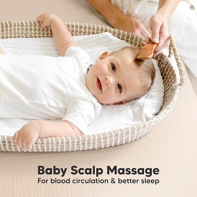 Baby Hair Brush and Comb Set for Newborn - Wooden Baby Hair Brush Set with Soft Goat Bristle, Baby Brush Set for Newborns, Baby Brush and Comb Set Girl, Boy, Toddler Cradle Cap Brush(Oval, Golden Oak)