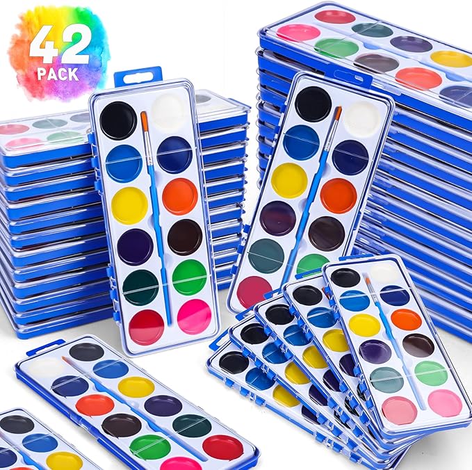 42 Pack Watercolor Paint Set for Kids, 12 Colors Watercolors Paints with Paint Brush, Kids Watercolor Paint Set for Party Favor, Classroom.