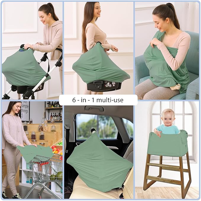Car Seat Covers Baby - Multi-use Cover Carseat Canopy, Breathable Breastfeeding Cover, Car Seat Covers for Bbies, Boys & Girls Shower Gifts (Light Green)
