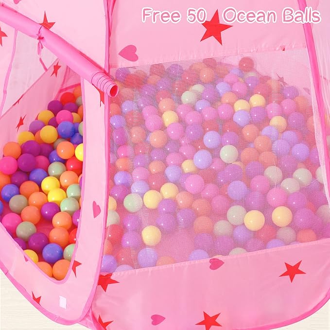 Baby Ball Pit for Toddler with 50 Balls, Kids Pop Up Play Tent for Girls, Princess Toys for Children Indoor & Outdoor Playhouse with Carry Bag