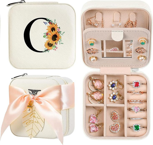 AYGXU Travel Jewelry Box for Women and Girls - Small Case With Initial A-Z - Teacher Gifts