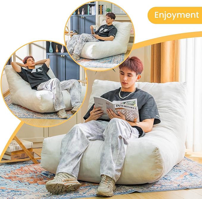 Bean Bag Chair Lazy Bean Bag Sofa, Floor Beanbag Chairs with Stuffed High-Density Foam, Memory Foam Bean Bag Sofa for Living Room, Bedroom and Office