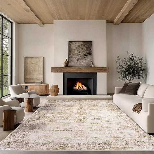 5x7 Area Rug Living Room Rugs - Washable Rug Large Modern Abstract Soft Thin Carpets Indoor Floor No Slip Vintage Carpet for Bedroom Under Dining Table Nursery Home Office Decor Beige
