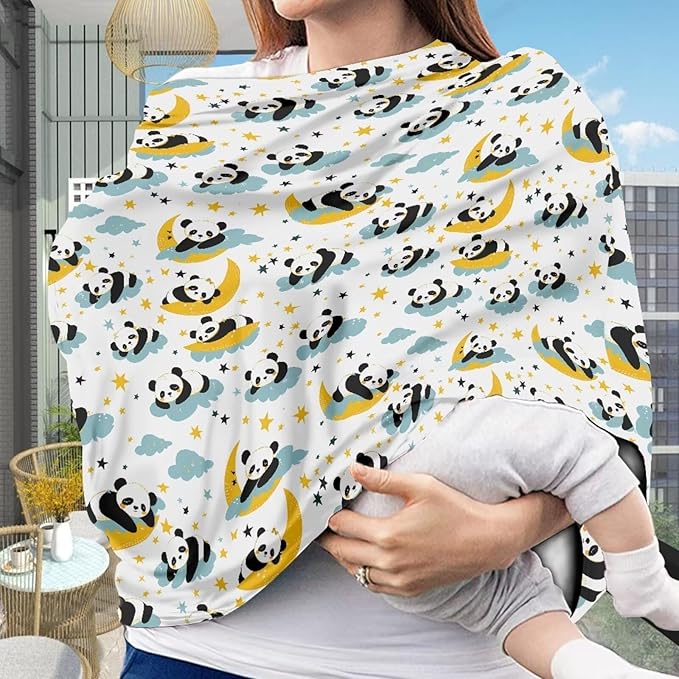 Binienty Cartoon Panda Carseat Cover for Baby Breathable Stretchy Baby Carseat Covers Lightweight Cartoon Car Seat Covers Infants Car Canopies