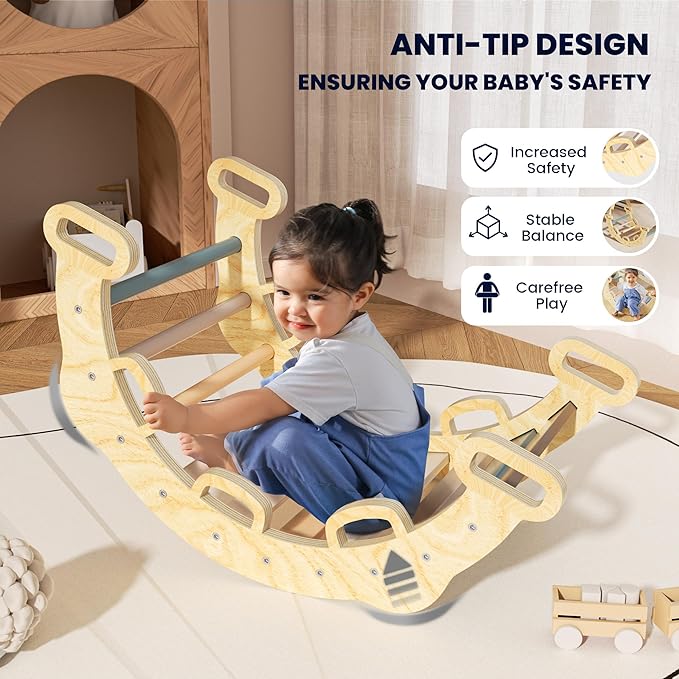 BlueWood 2025 8-in-1 Pikler Triangle Climbing Set Toddler Toys Indoor Baby Jungle Gym Climber Playground for Kids - Mauve Pink