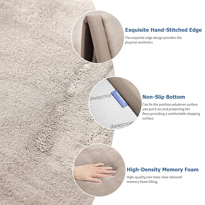 Baby Play Mat for Floor,1.3" Thick Memory Foam Tummy Time Mat,Soft Coral Velvet Nursery Rug,Extra Large Non Slip for Crawling,Toddlers,Infants,Kids,Tatami Style for Living Room(Beige)