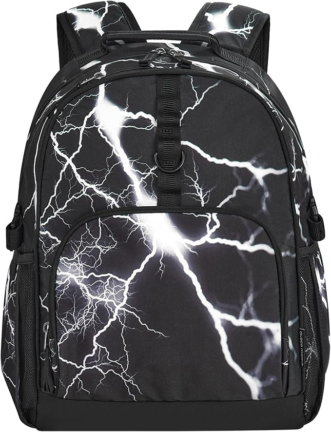 Choco Mocha Lightning Backpack for Boys, Elementary School Backpack for Boys Ages 6-8 Kids Kindergarten Backpack Bookbag 17 Inch with Chest Strap, Black