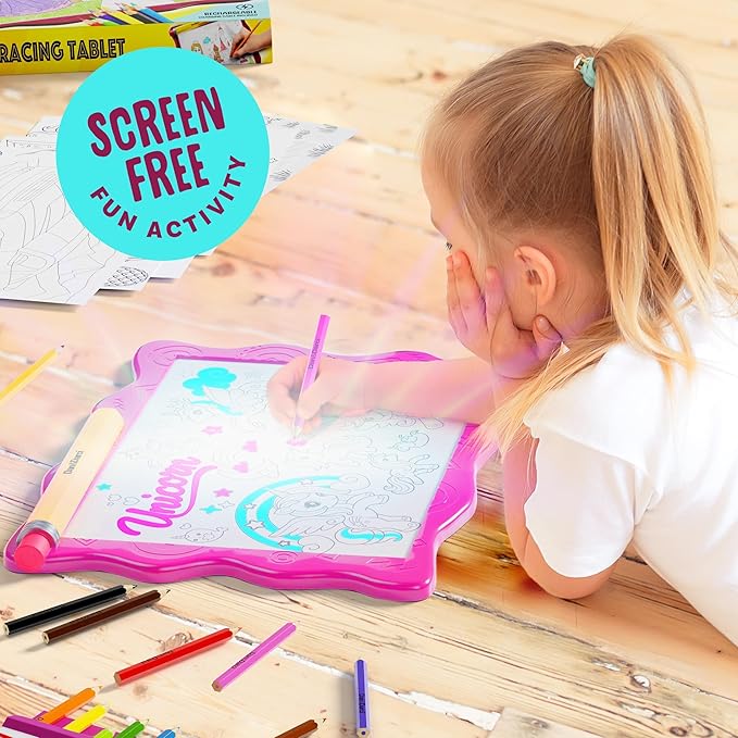 Dan&Darci Light Up Tracing Pad for Kids - Arts & Crafts Writing Drawing Tracer Board, Craft Kit for Girls & Boys Ages 6-12 - Birthday Toys Gifts Ideas for Girl or Boy 6+ Year Old Gift Toy - 6 7 8 9 10
