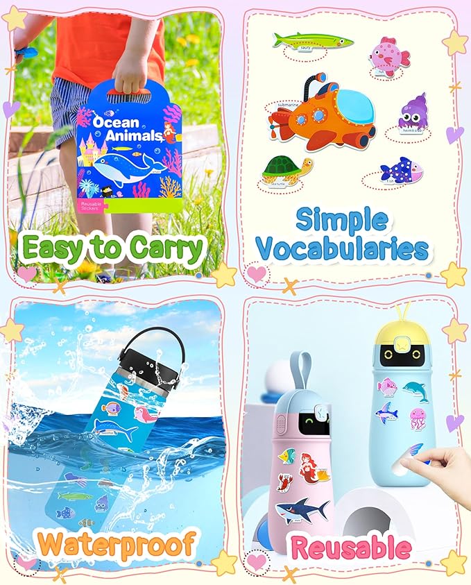 Benresive Reusable Sticker Books for Kids 2-4, Sticker Books for Toddlers 1-3 2-4, Toddler Travel Toys Activities Crafts Gifts - Ocean