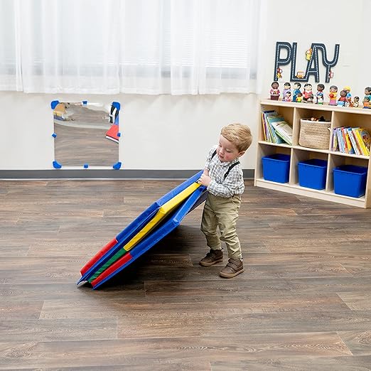 Children's Factory Rainbow Folding Gym Mat, 4' x 6', CF321-145, Toddler and Baby Preschool Activity Floor Mat, Kids Soft Play Equipment for Playroom