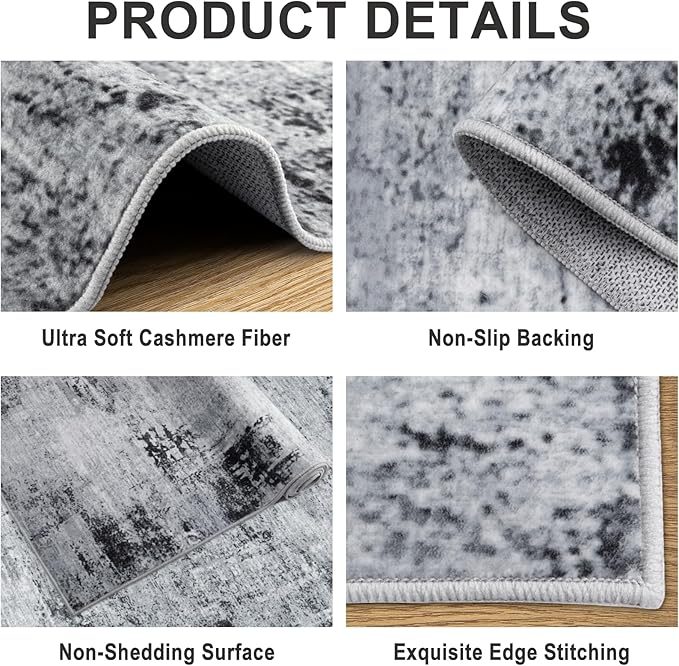 Area Rugs 9x12 Living Room - Washable Rug Modern Abstract Soft Large Neutral Non-Slip Carpet Indoor Floor Thin Carpets for Bedroom Dining Room Farmhouse Nursery Home Office Black