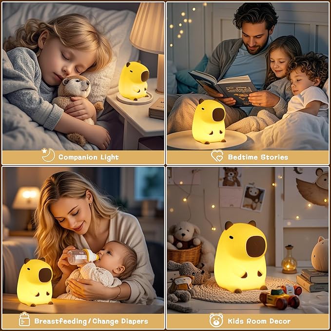 Cute Capybara Night Light, LED Squishy Novelty Animal Night Lamp,2 Levels Dimmable/Timer Nursery Nightlight for Kids, Rechargeable Touch Bedside Lamp, Bedroom/Dorm Decor, Baby Boys Girls Gifts