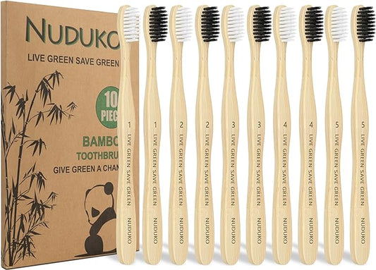 Bamboo Toothbrushes Soft Bristles, Biodegradable Eco-Friendly Toothbrush 10 Pack, BPA Free Charcoal Bamboo Tooth Brush, Organic, Natural, Green and Compostable Tooth Brushes