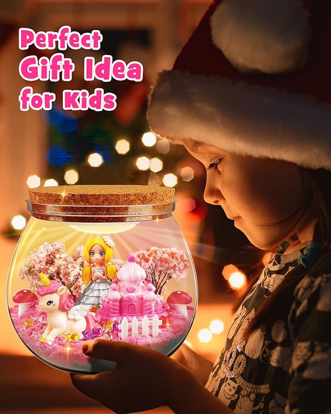 D-FantiX Unicorn Princess Toys Terrarium Kit for Kids, Led Night Light Birthday for Little Girls, DIY Arts and Crafts Science Kit for Kids Age 3 4 5 6 7 8-12 Year Old