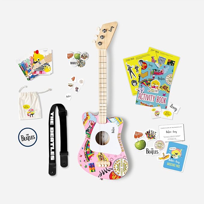 Beatles + Loog Mini Acoustic Guitar for Kids Toddler Children Ages 3+