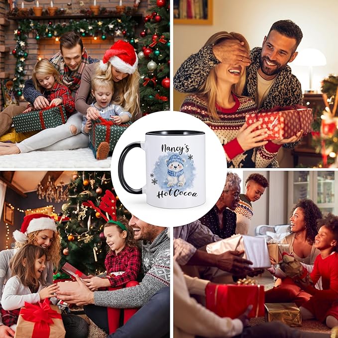 Custom Hot Cocoa Mugs Personalized Christmas Coffee Mugs with Name Customized Hot Chocolate Mug for Kids 11 oz Winter Holiday Cups Xmas Snowman Reindeer Mug Christmas Gifts for Family Boys Girls