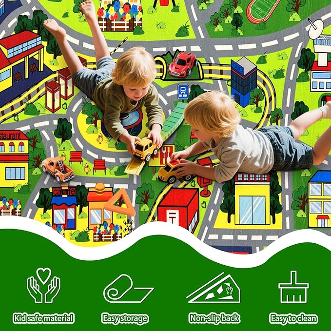 Car Rug Play Mat - Car Train Rugs Playroom Mat, Kids Rugs for Bedroom Road Rug with City Map Design Kid Room Decor, 59x31.49 lnches